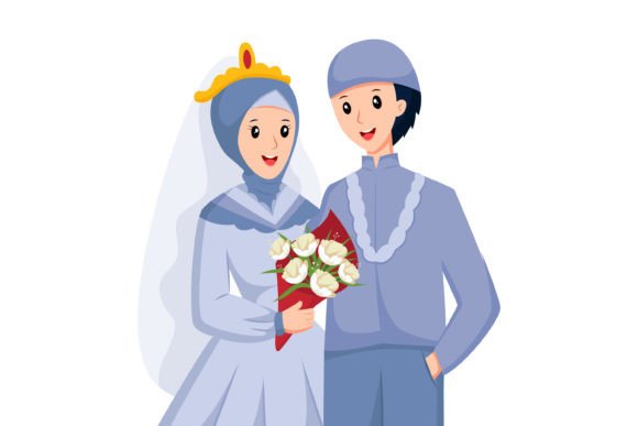 Capturing Romance: The Wedding Couple with Flower Illustration