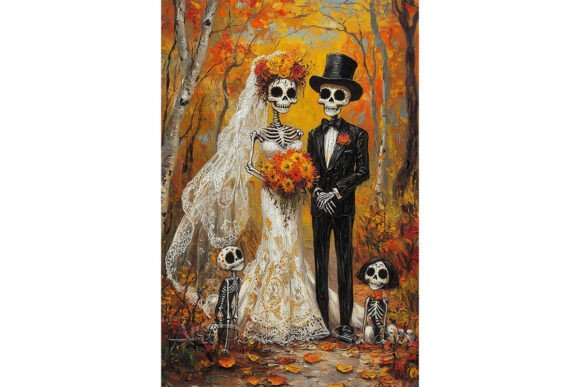 Celebrate Love and Memory with Colorful Skeleton Wedding Forest Art